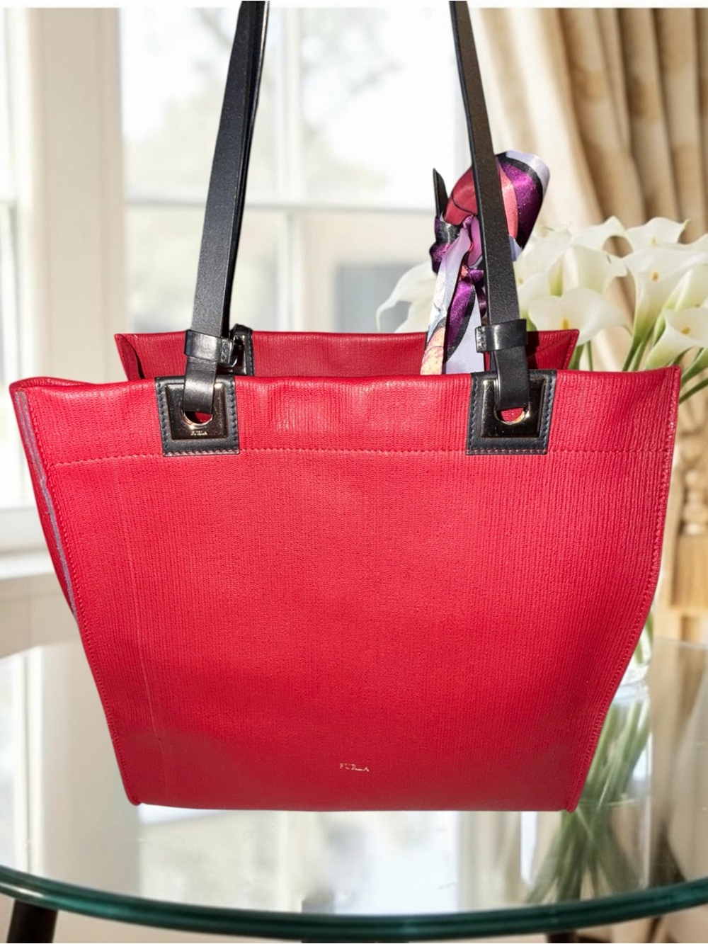 Furla Tribe REVERSIBLE Tote Bag Red Purple Suede Leather Made In Italy - Picture 4 of 10